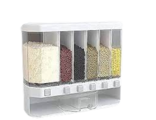 Wall Mounted Food Dispenser 6-Grid, Dry Fruit Storage, Large Capacity, Whole Grains Safe - Image 3