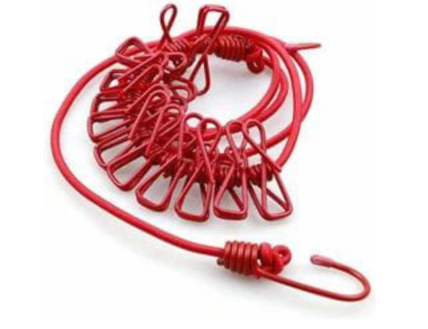 Imported Portable Clothing Drying Rope with 12 Clips with 2 Hooks 180cm - Image 2