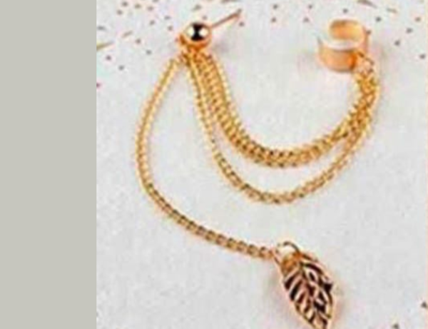 Stunning pair of leaf-design ear cuff earrings a long chain and tassel For Girls and Women - Image 2