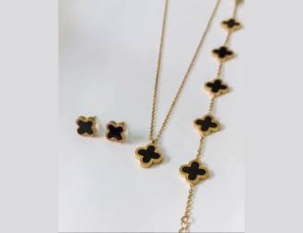 Clover Four Leaf Pendant Necklace + Bracelet + Earrings +For Girls , bracelet  Versatile Style - Image 2