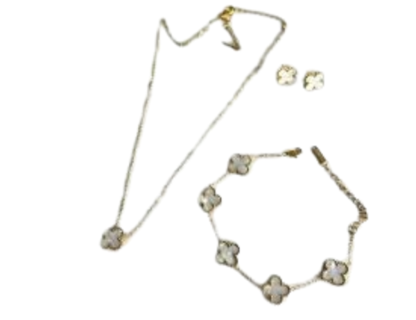 Clover Four Leaf Pendant Necklace + Bracelet + Earrings +For Girls , bracelet  Versatile Style - Image 3